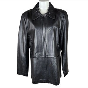 Vintage Leather Jacket Hip Length Double Zip Front  Black Size Large